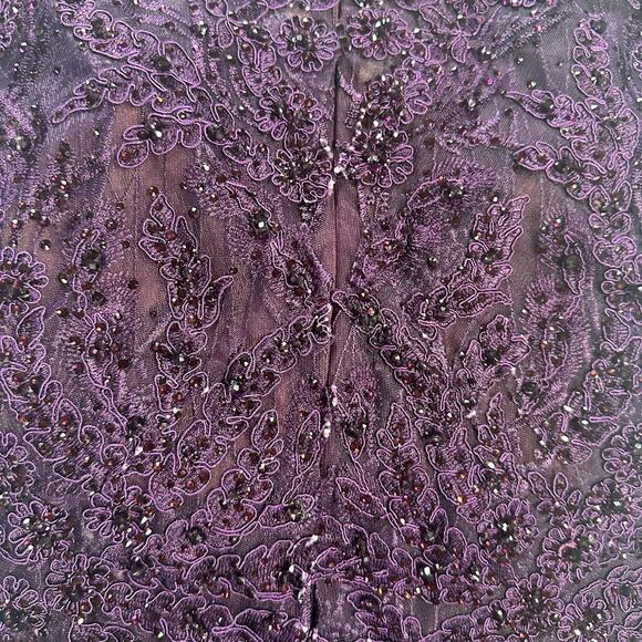 Mac Duggal Appliqued Bodice Flowy Short Sleeve Purple Ball Gown Dress Sz 8 20264 - Picture 11 of 13